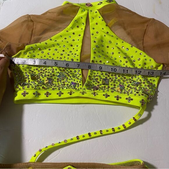 Patrick J designs solo custom dance costume neon yellow  leotard 2 piece SA - Picture 7 of 11